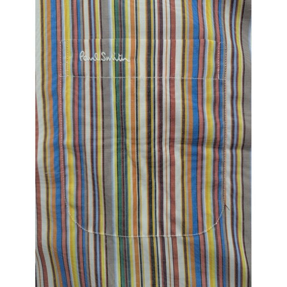 Paul Smith Dress Shirt Mens 18.5 35-36 Multicolor Stripe Button Front Made Italy - Picture 4 of 10
